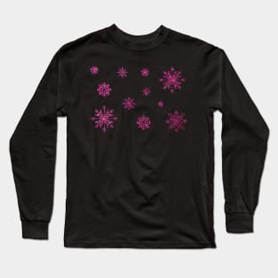 Hot Pink Faux Glitter Snowflakes Long Sleeve T-Shirt